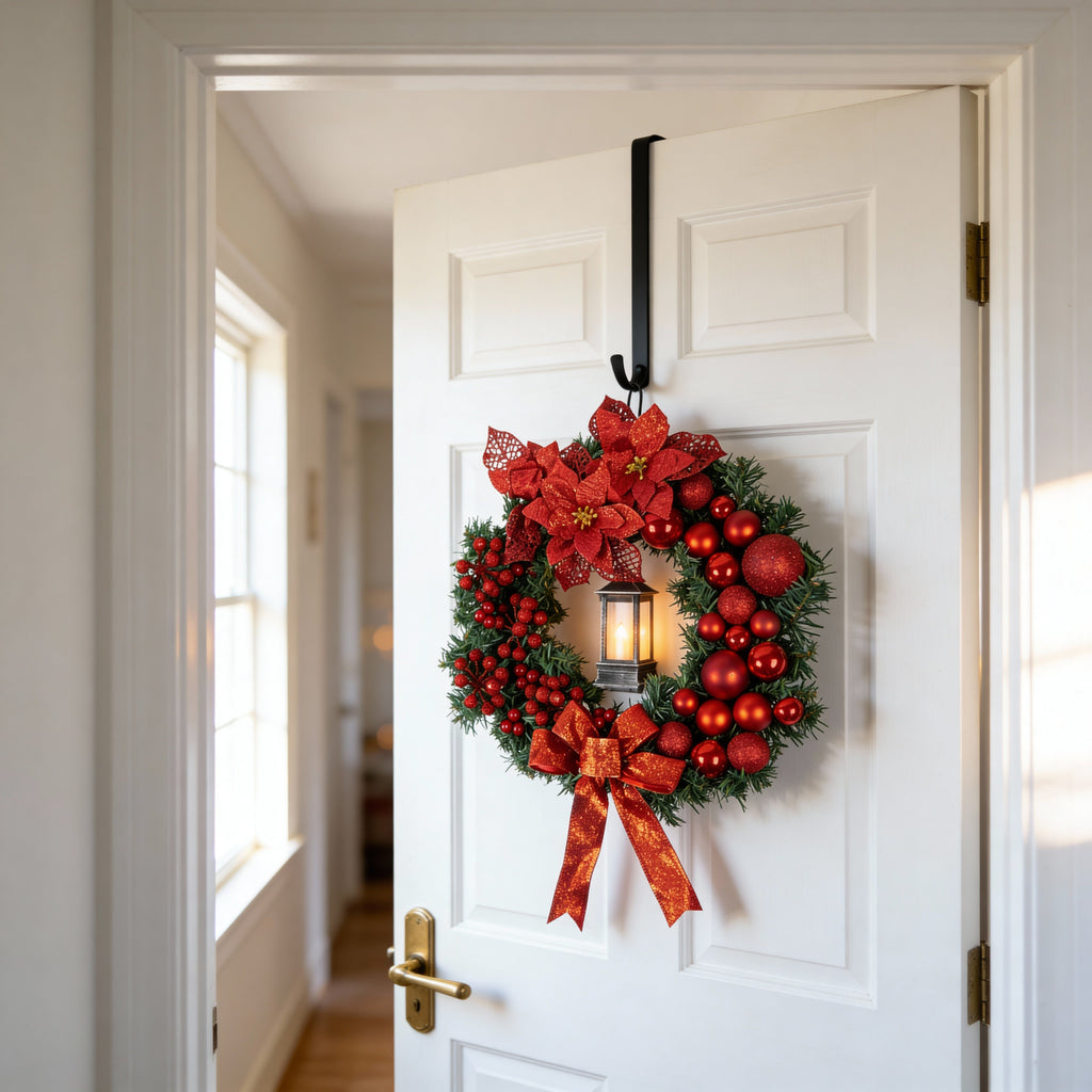 40cm Wreath with Lantern-Christmas Decor-GloBrite-Red-DREIBACH