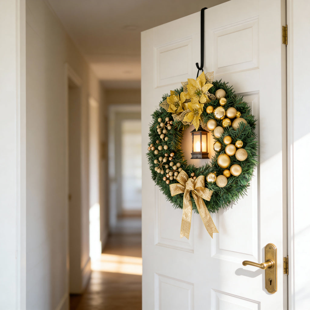 40cm Wreath with Lantern-Christmas Decor-GloBrite-Red-DREIBACH