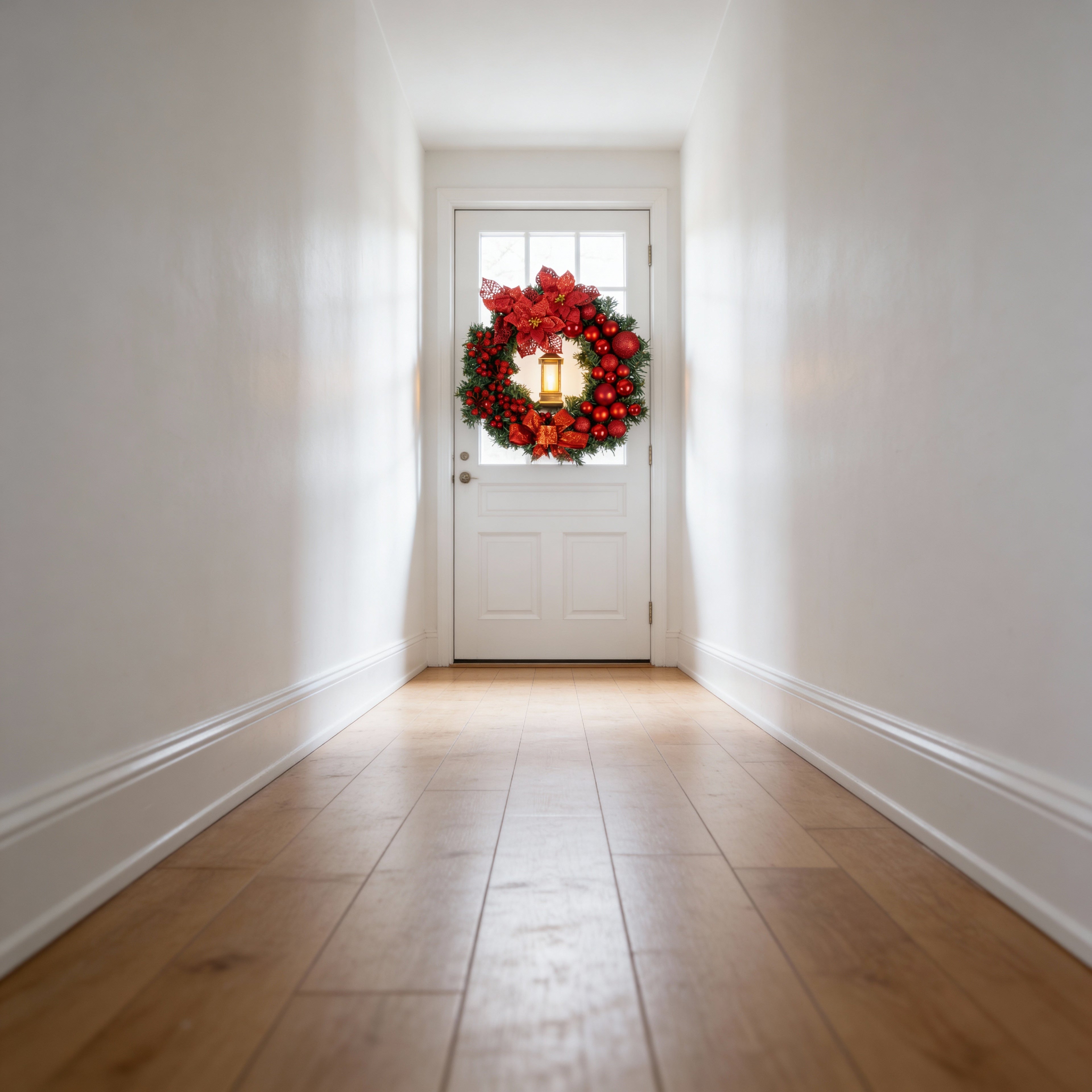 40cm Wreath with Lantern-Christmas Decor-GloBrite-Red-DREIBACH