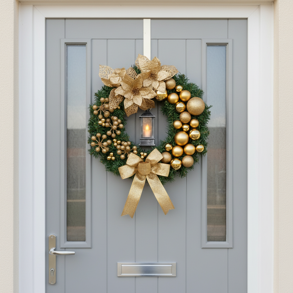 40cm Wreath with Lantern-Christmas Decor-GloBrite-Yellow-DREIBACH