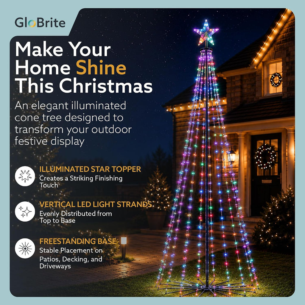 GloBrite 7ft Multi-colour Christmas cone tree — detail 1
