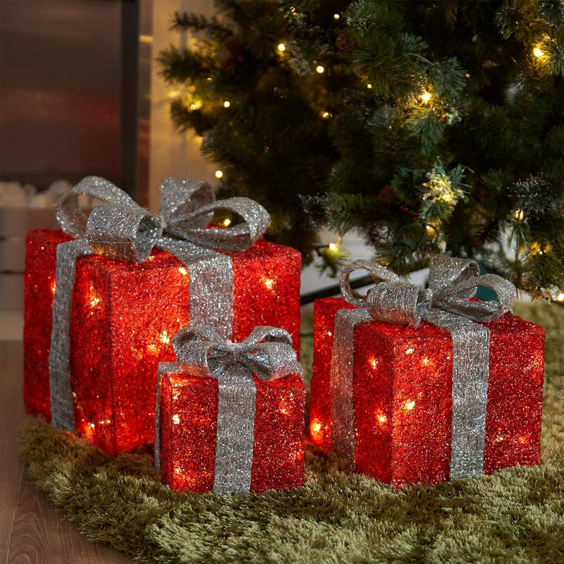 Light-Up Christmas Gift Boxes – Silver Bow, Set of 3 — image 1