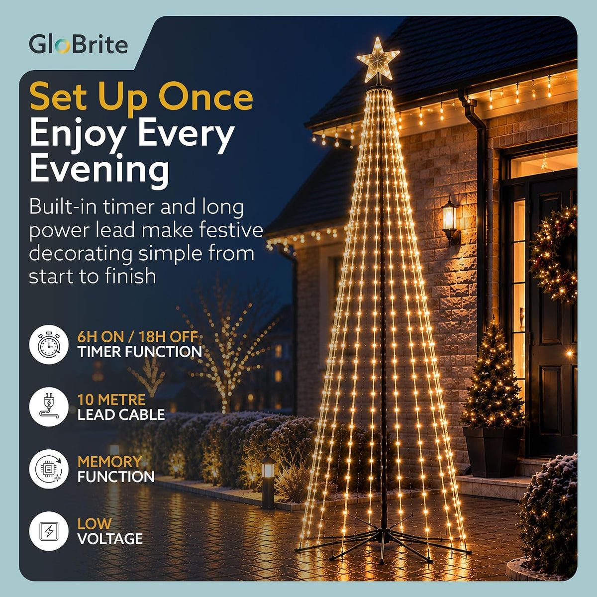 GloBrite 7ft Warm White Christmas cone tree — detail 3