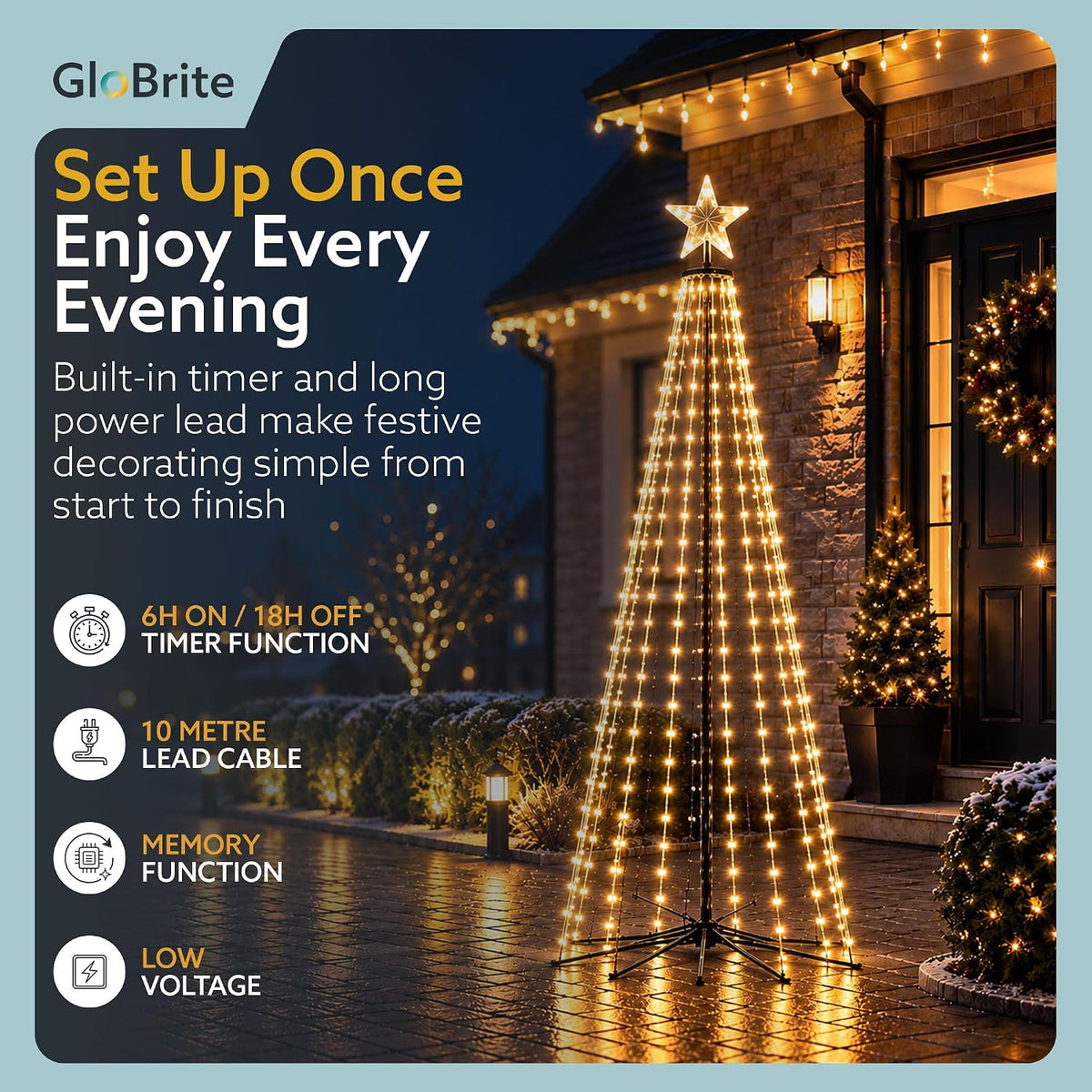 GloBrite 6ft Warm White Christmas cone tree — detail 4