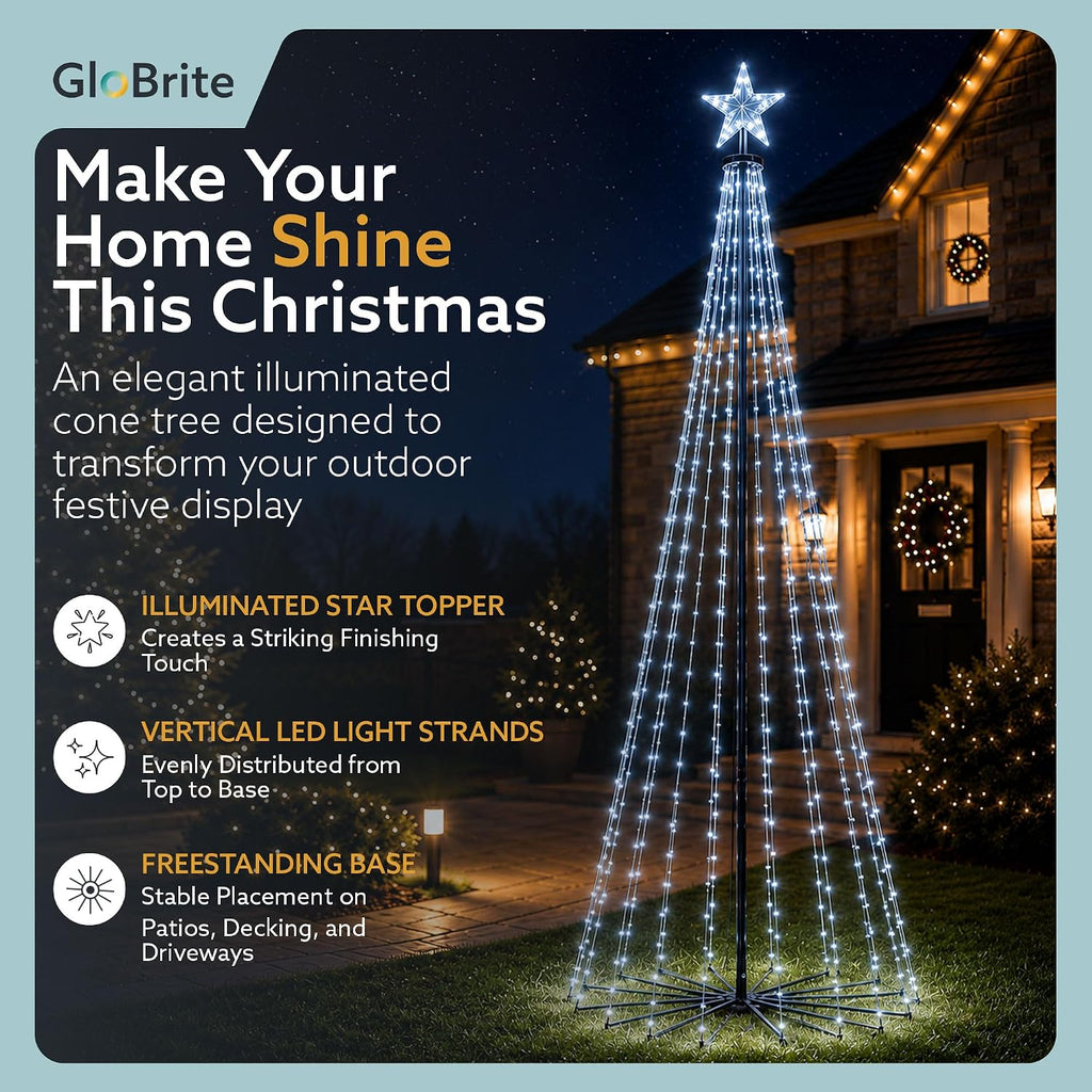 GloBrite 7ft Cool White Christmas cone tree — detail 1