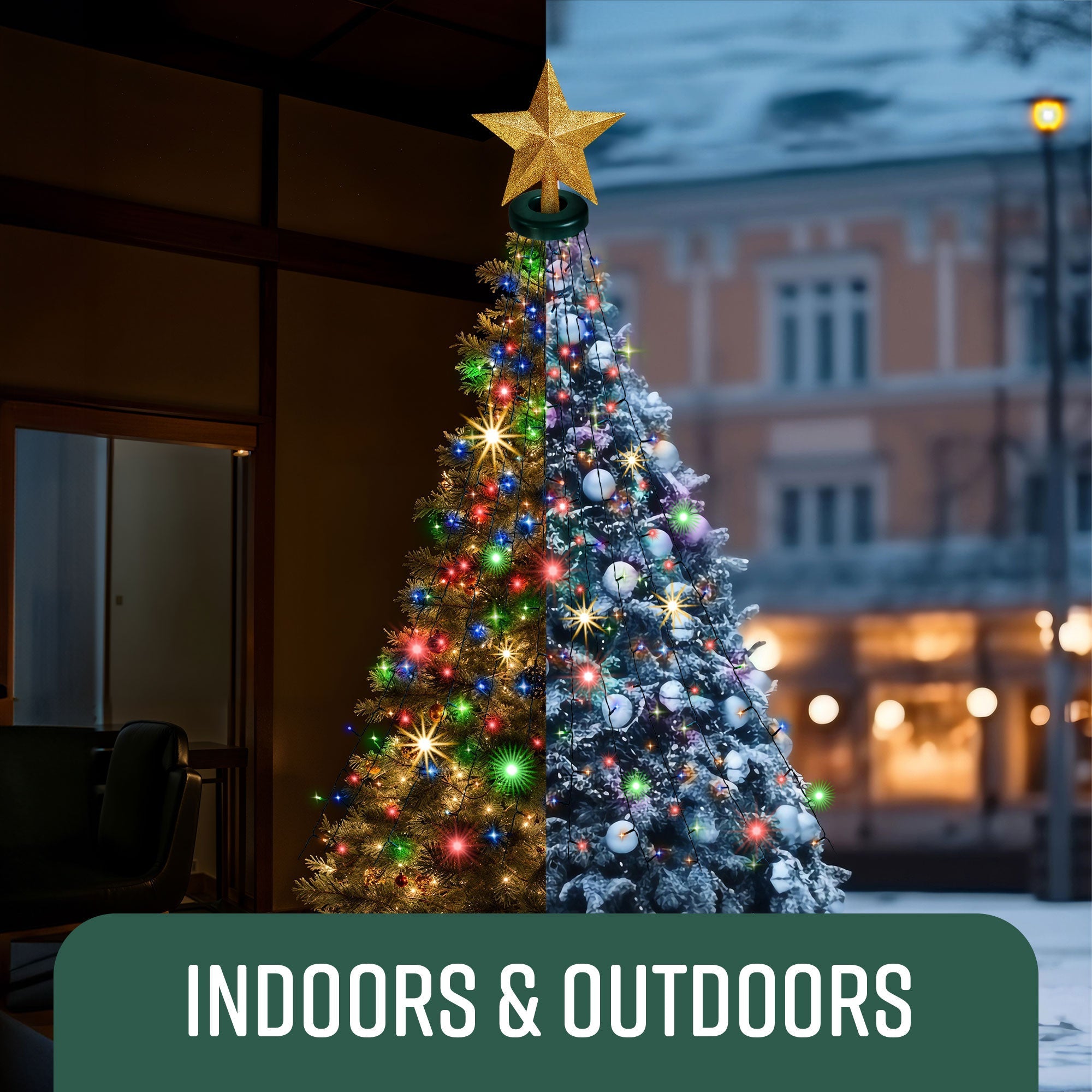 Christmas Tree Lights with Ring - 1.6 m * 16 Lines, 288 LED Xmas Lights, 8 Modes, Memory & Timer, IP44 Waterproof, Indoor & Outdoor Christmas Decorations, 5M Lead Wire (Warm White)-Christmas Decor-GloBrite-5ft - Warm White-DREIBACH