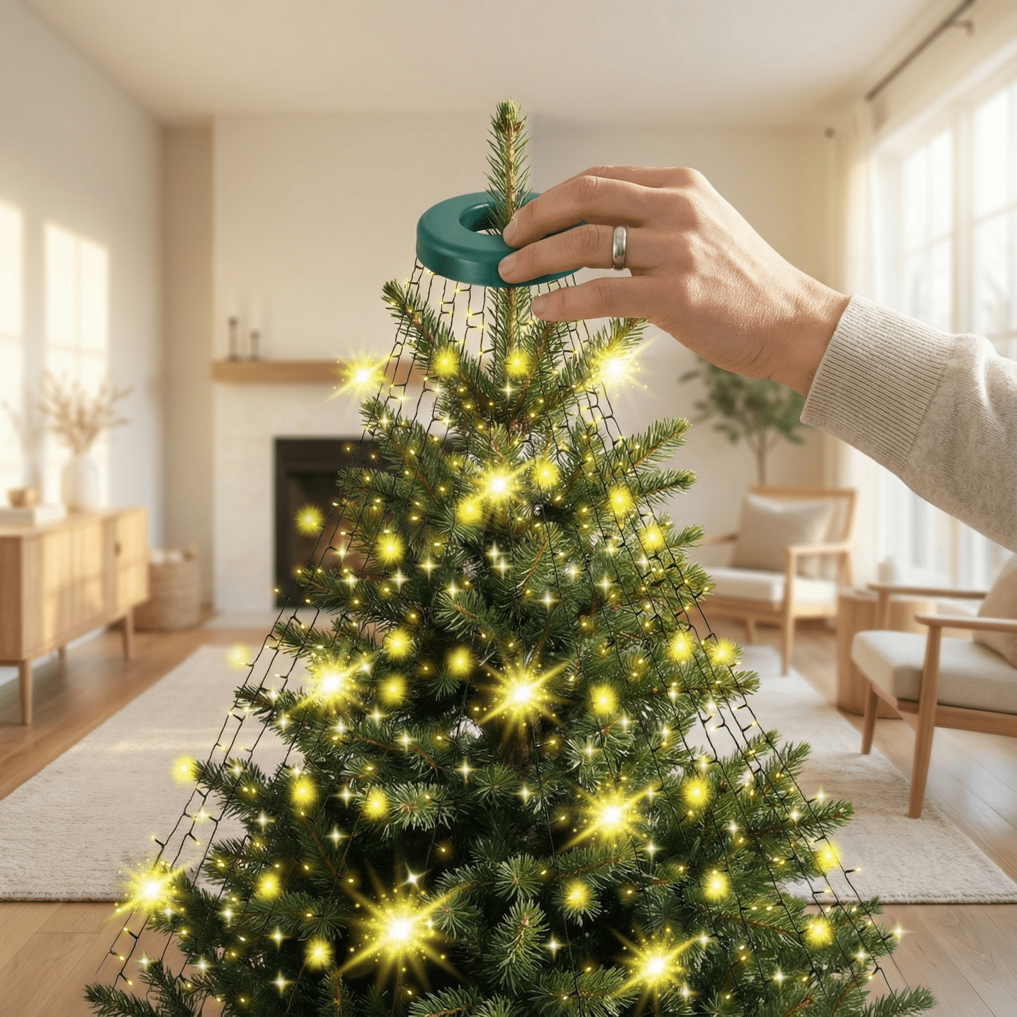 Christmas Tree Lights with Ring - 1.6 m * 16 Lines, 288 LED Xmas Lights, 8 Modes, Memory & Timer, IP44 Waterproof, Indoor & Outdoor Christmas Decorations, 5M Lead Wire (Warm White)-Christmas Decor-GloBrite-5ft - Warm White-DREIBACH