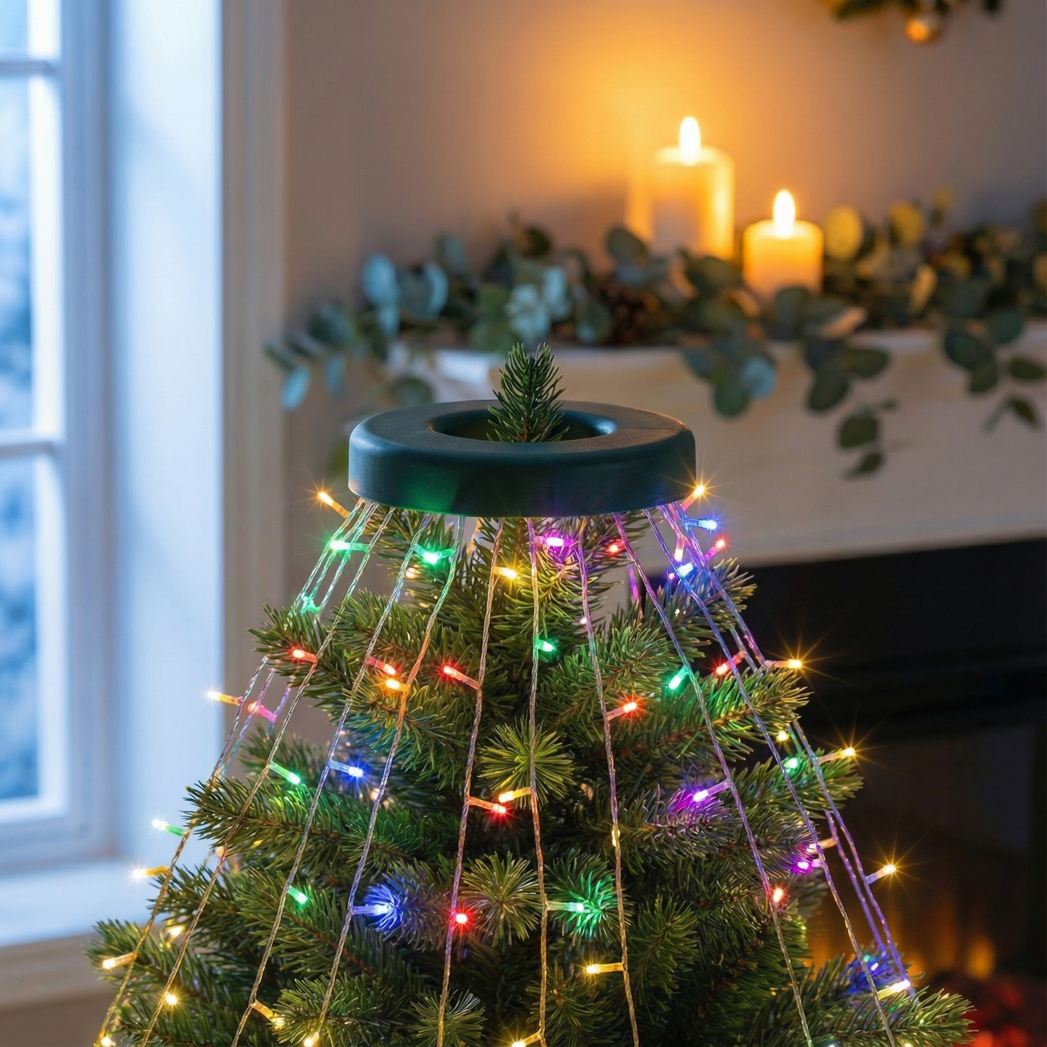 Christmas Tree Lights with Ring - 1.6 m * 16 Lines, 288 LED Xmas Lights, 8 Modes, Memory & Timer, IP44 Waterproof, Indoor & Outdoor Christmas Decorations, 5M Lead Wire (Warm White)-Christmas Decor-GloBrite-5ft - Multi Colour-DREIBACH