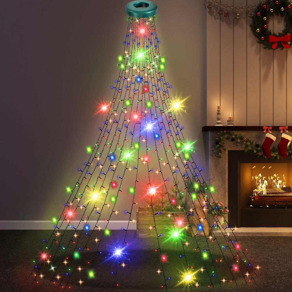 Christmas Tree Lights with Ring - 1.6 m * 16 Lines, 288 LED Xmas Lights, 8 Modes, Memory & Timer, IP44 Waterproof, Indoor & Outdoor Christmas Decorations, 5M Lead Wire (Warm White)-Christmas Decor-GloBrite-5ft - Warm White-DREIBACH