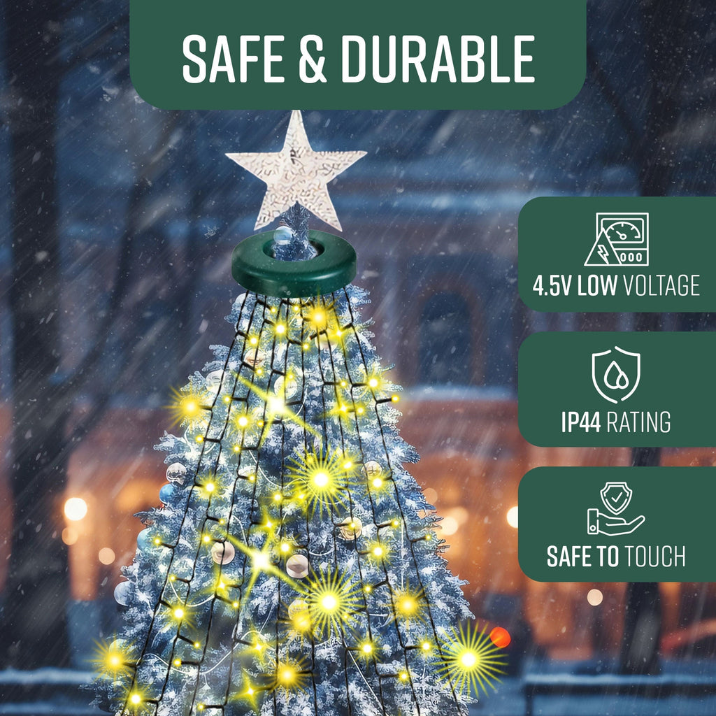 Christmas Tree Lights with Ring - 1.6 m * 16 Lines, 288 LED Xmas Lights, 8 Modes, Memory & Timer, IP44 Waterproof, Indoor & Outdoor Christmas Decorations, 5M Lead Wire (Warm White)-Christmas Decor-GloBrite-5ft - Warm White-DREIBACH