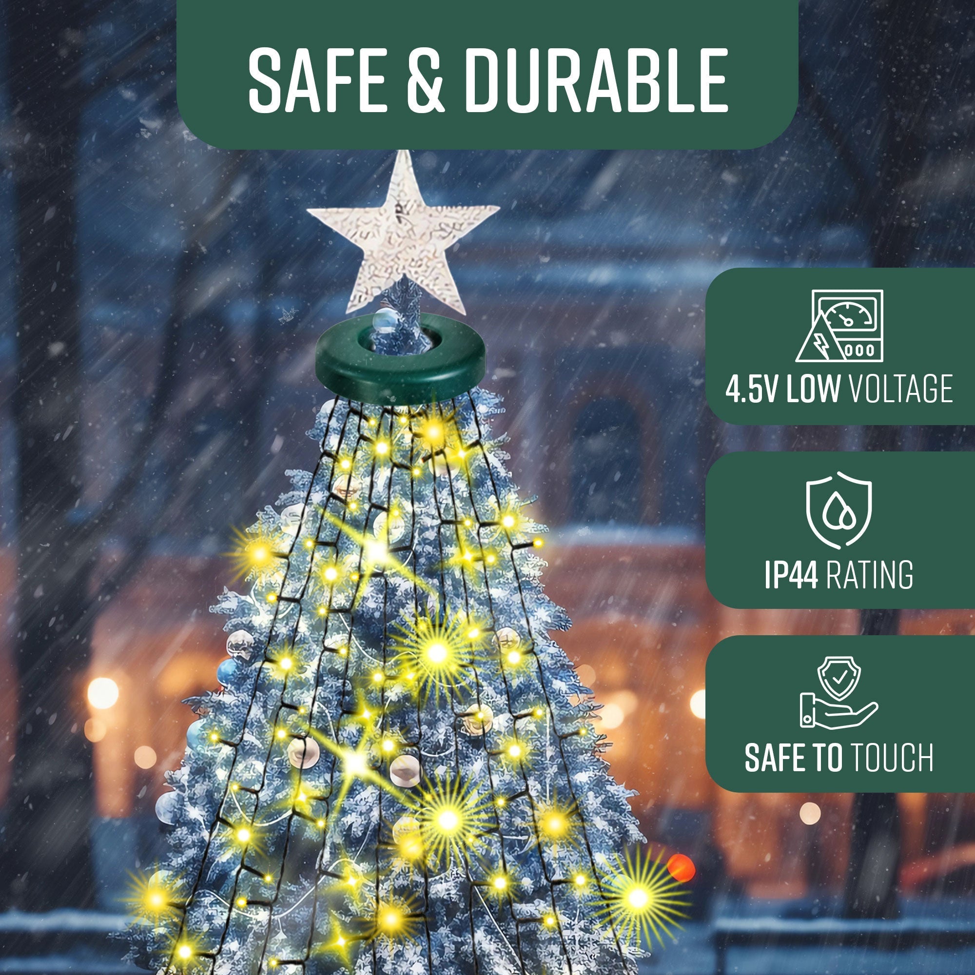 Christmas Tree Lights with Ring - 1.6 m * 16 Lines, 288 LED Xmas Lights, 8 Modes, Memory & Timer, IP44 Waterproof, Indoor & Outdoor Christmas Decorations, 5M Lead Wire (Warm White)-Christmas Decor-GloBrite-5ft - Warm White-DREIBACH