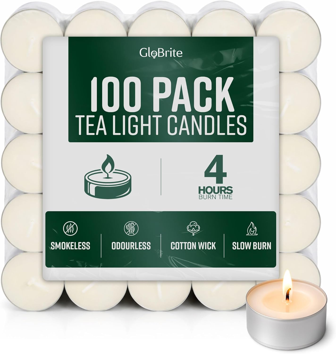 GloBrite Unscented Tea Lights-GloBrite-8 hours - 50 pack-DREIBACH