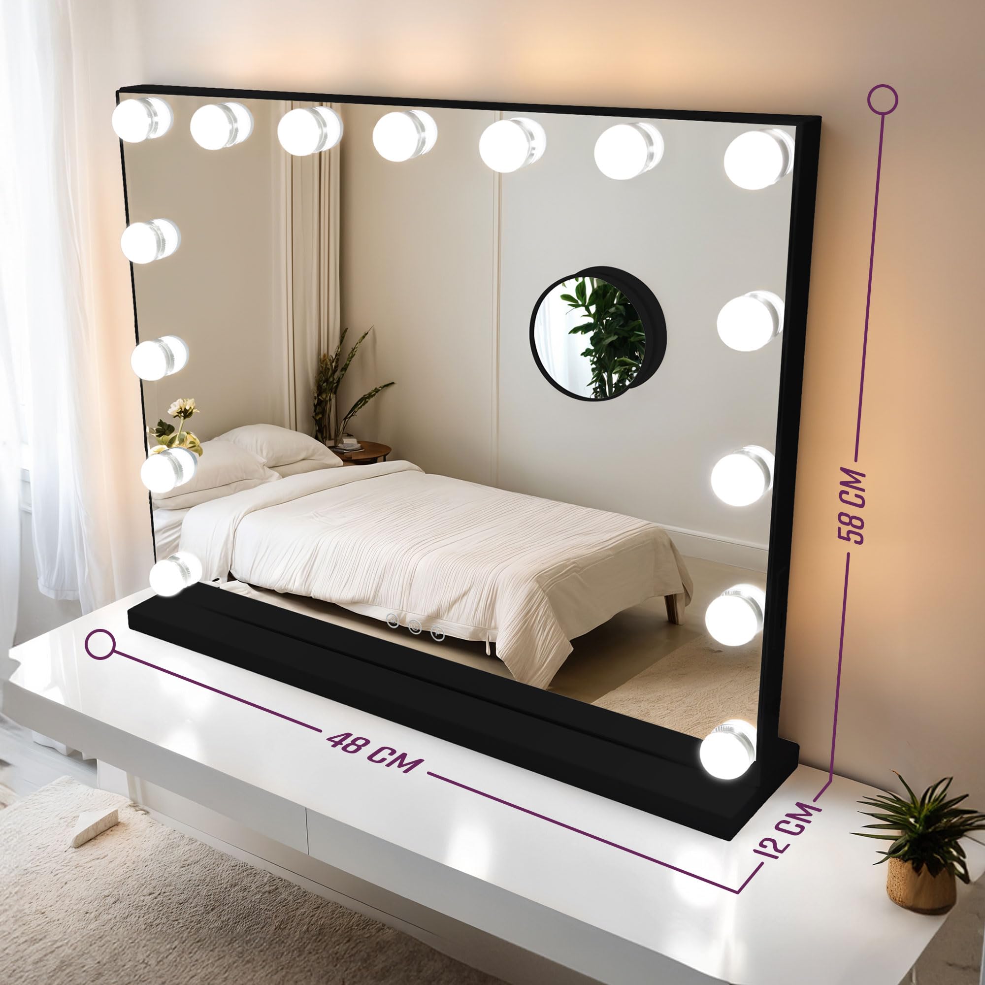 Large Hollywood Vanity Mirror-Home & Living-GloBrite-15x LED - Black-DREIBACH