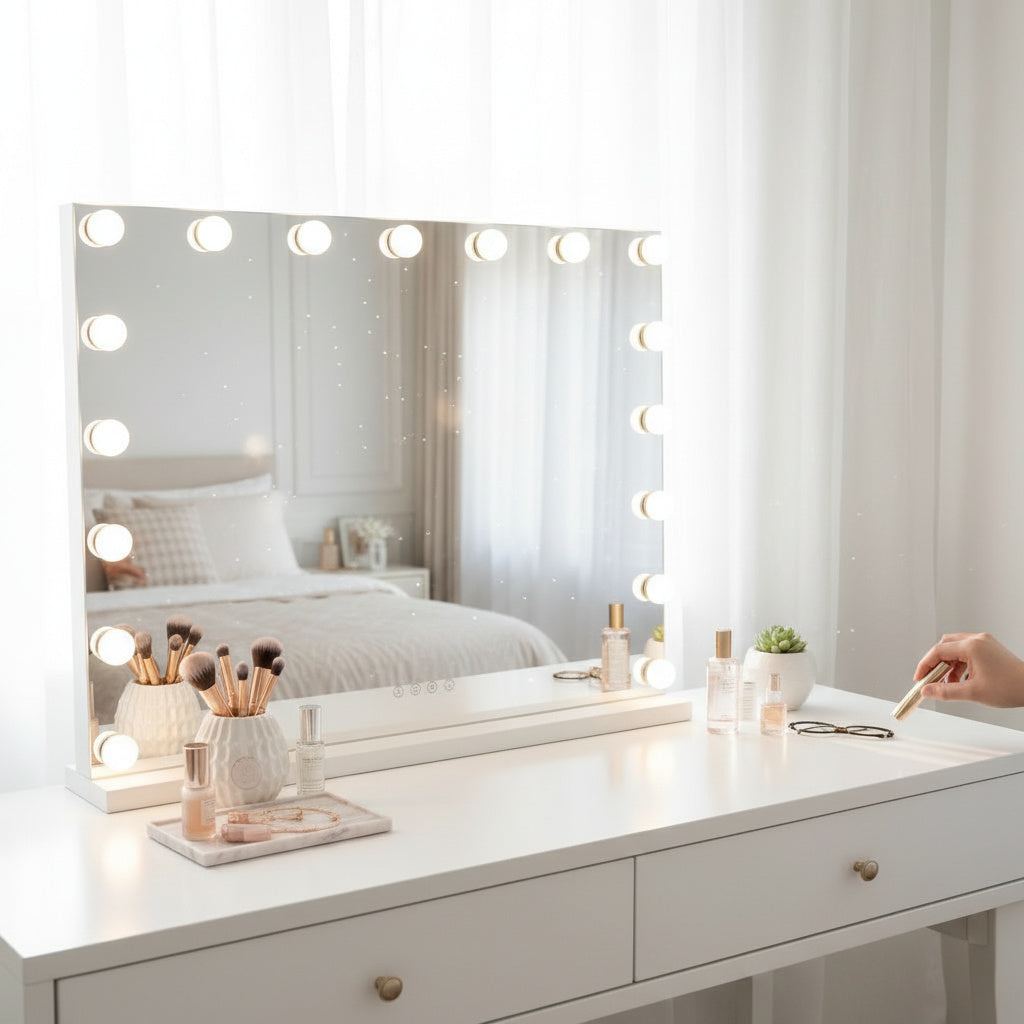 Large Hollywood Vanity Mirror-Home & Living-GloBrite-15x LED - Black-DREIBACH