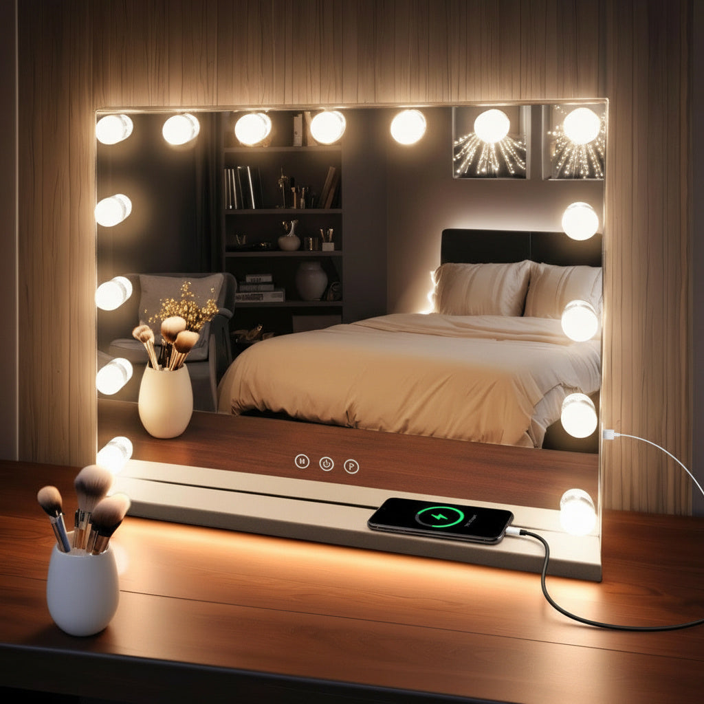 Large Hollywood Vanity Mirror-Home & Living-GloBrite-15x LED - Black-DREIBACH