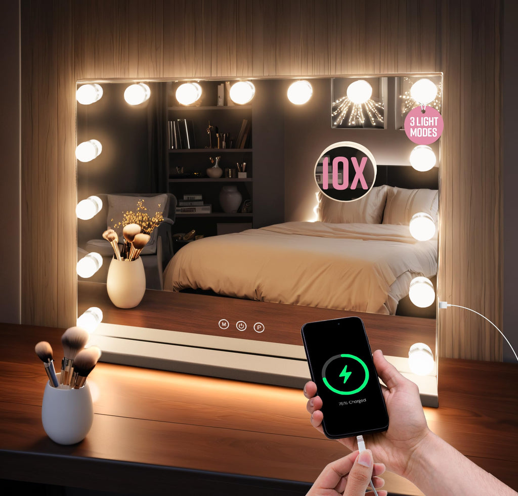Large Hollywood Vanity Mirror-Home & Living-GloBrite-15x LED - White-DREIBACH