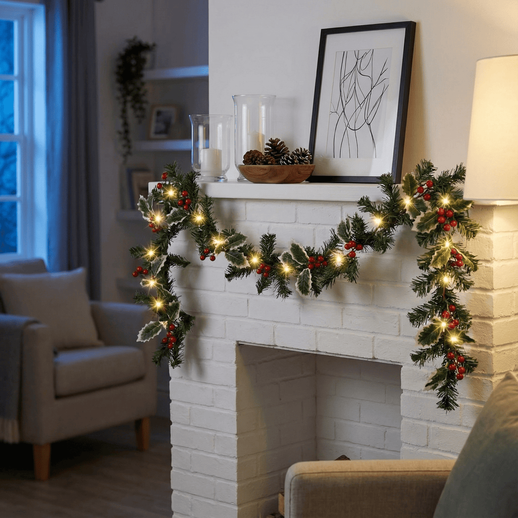 Pre-Lit Berry Christmas Garland-Christmas Decor-GloBrite-DREIBACH