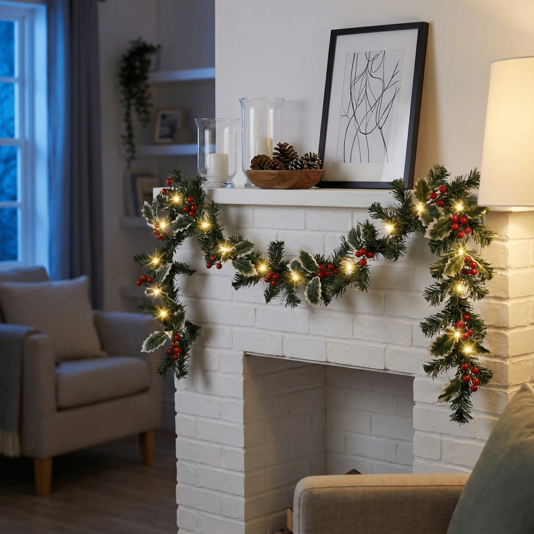 Pre-Lit Berry Christmas Garland-Christmas Decor-GloBrite-DREIBACH