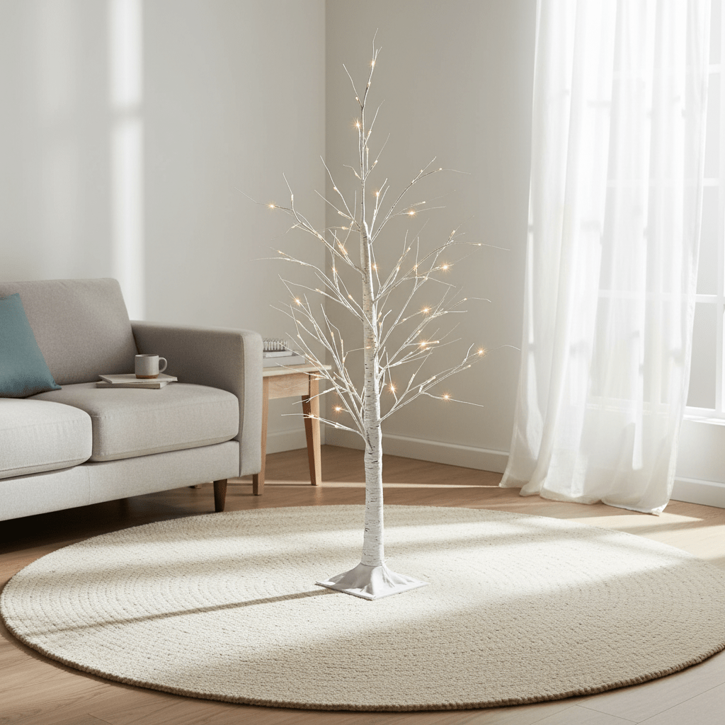 Pre-Lit White Birch Twig Tree-Christmas Decor-GloBrite-4ft-DREIBACH