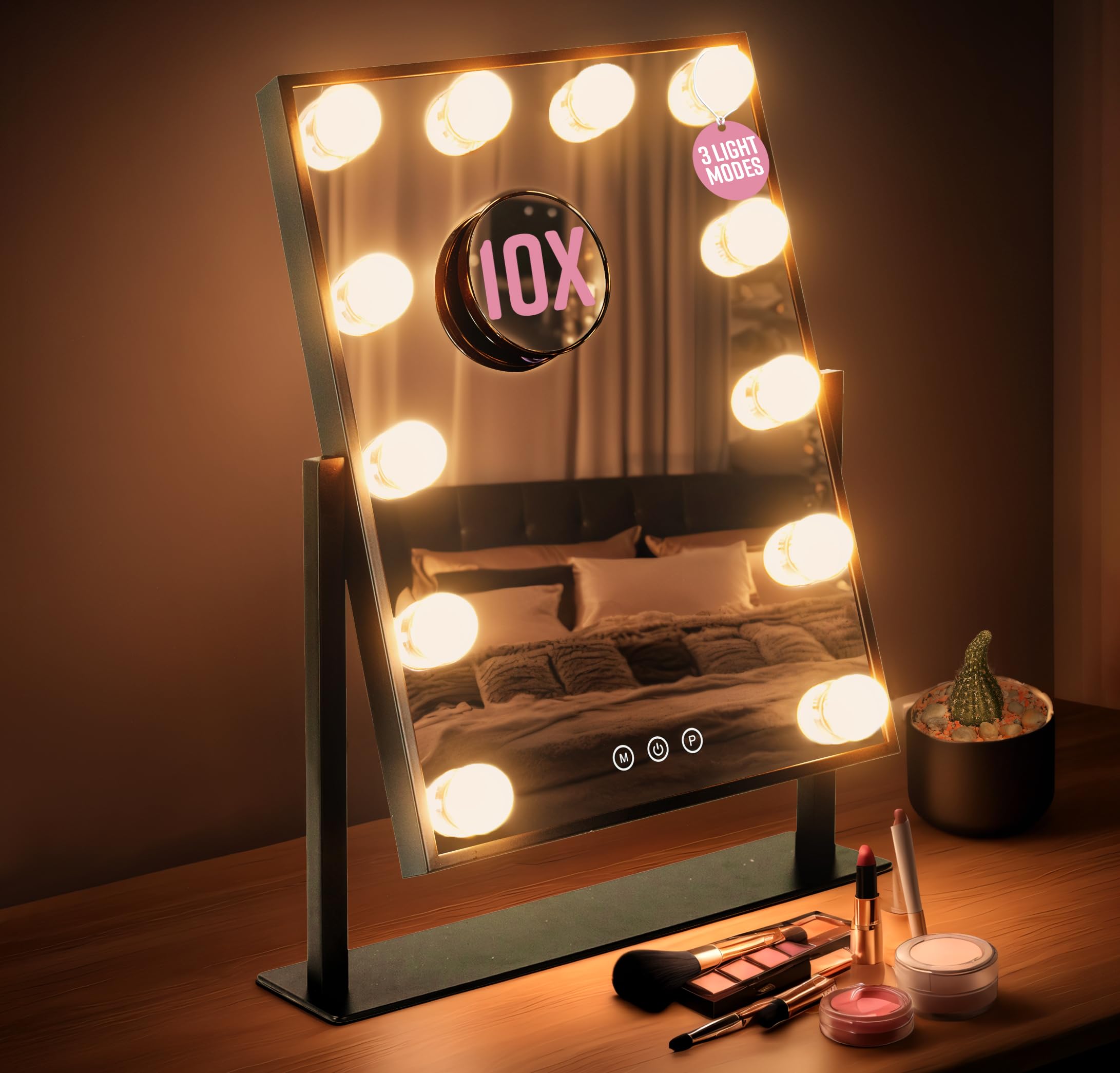 Small Hollywood Makeup Mirror-Home & Living-GloBrite-Black - 12 LED-DREIBACH