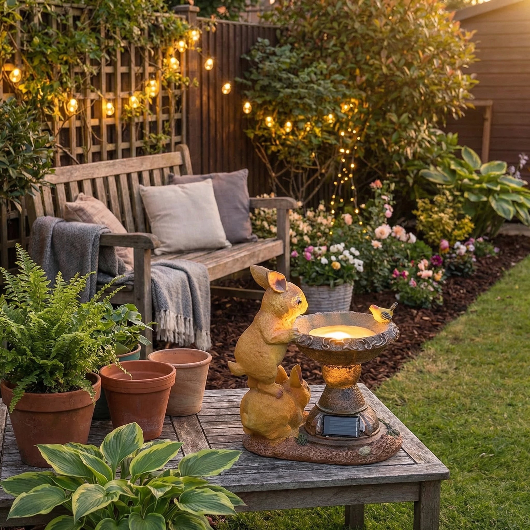 Solar Rabbits & Bird Statue-Garden & Outdoor-GloBrite-DREIBACH