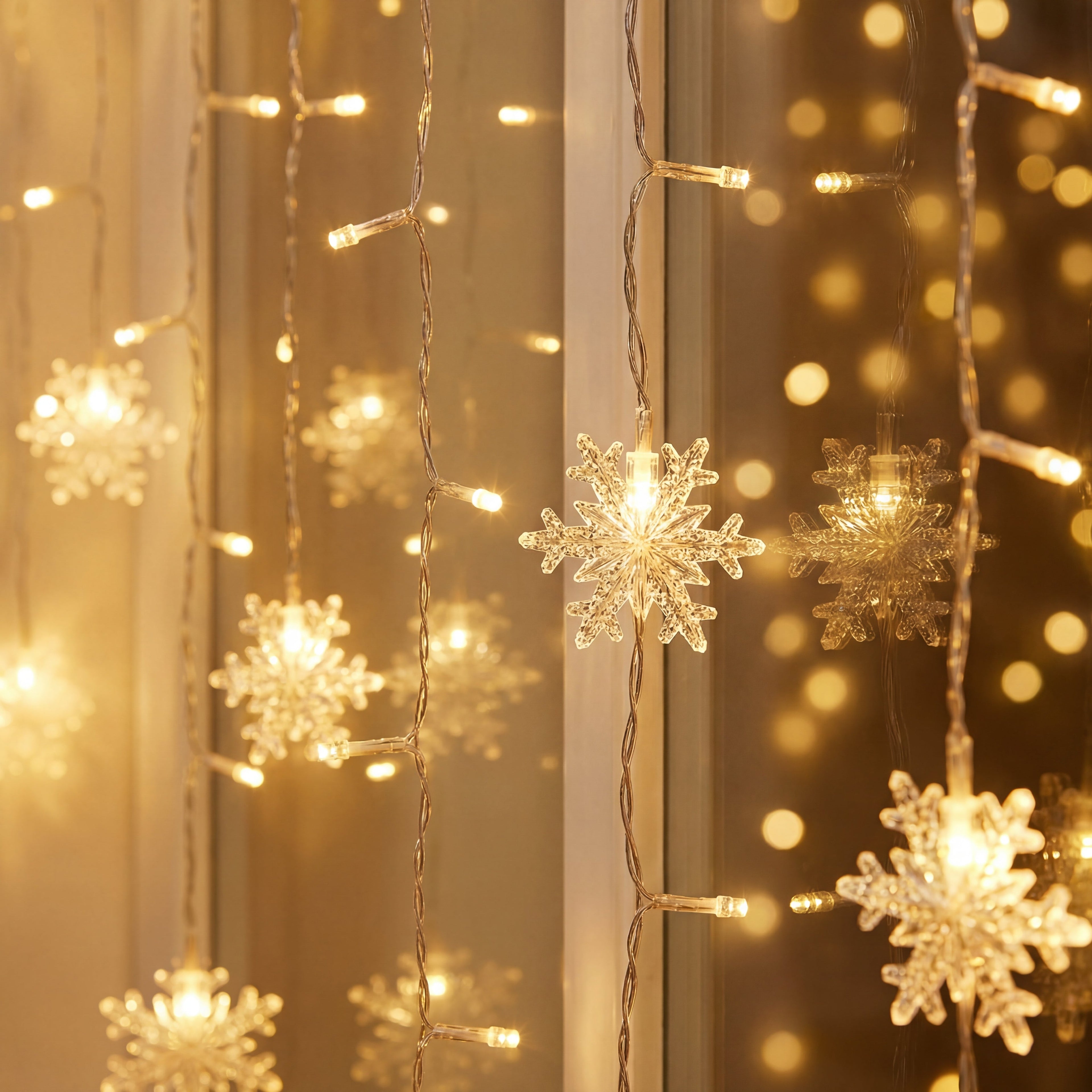 Window Curtain Lights-Christmas Decor-GloBrite-Snowflake - Warm-DREIBACH