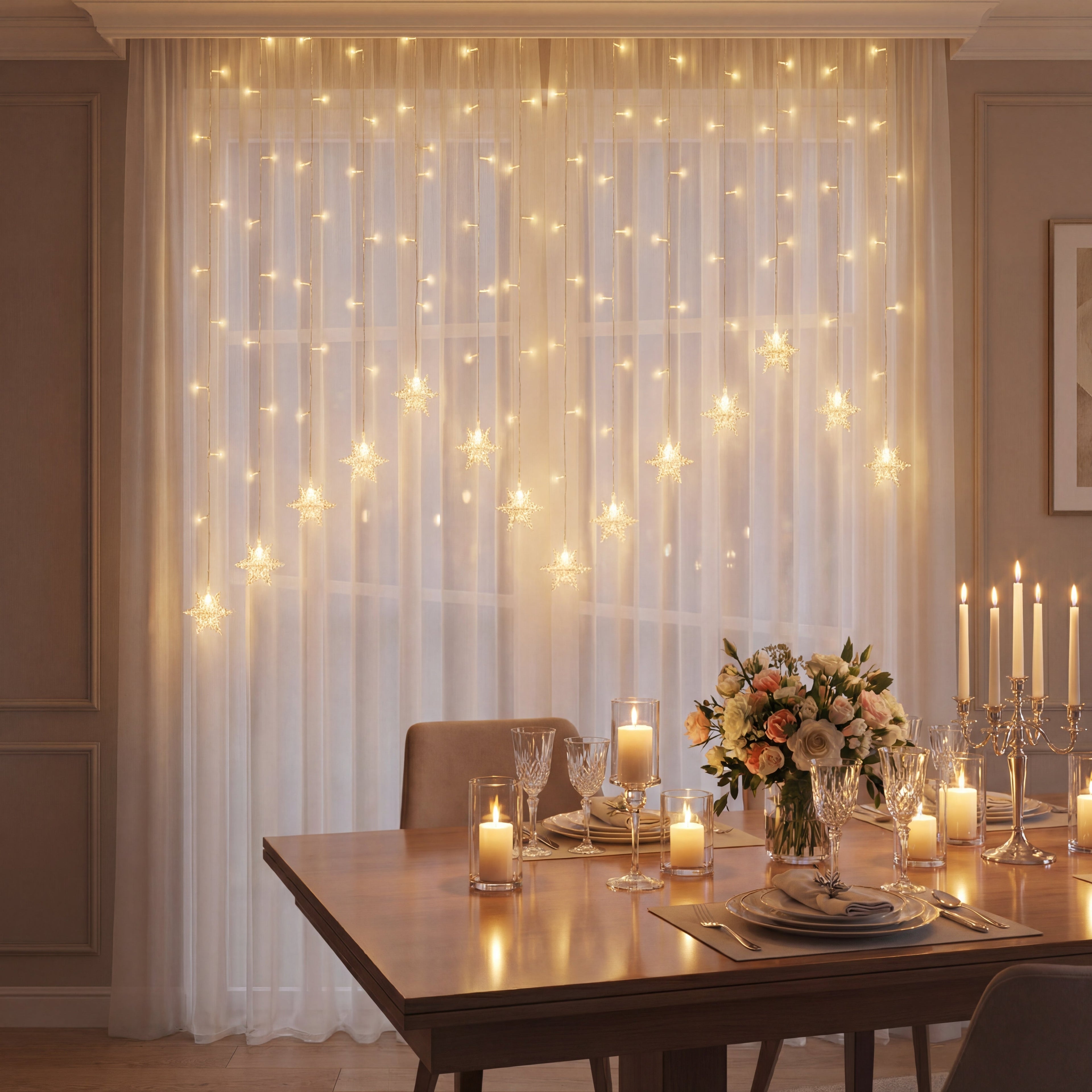 Window Curtain Lights-Christmas Decor-GloBrite-Snowflake - Warm-DREIBACH