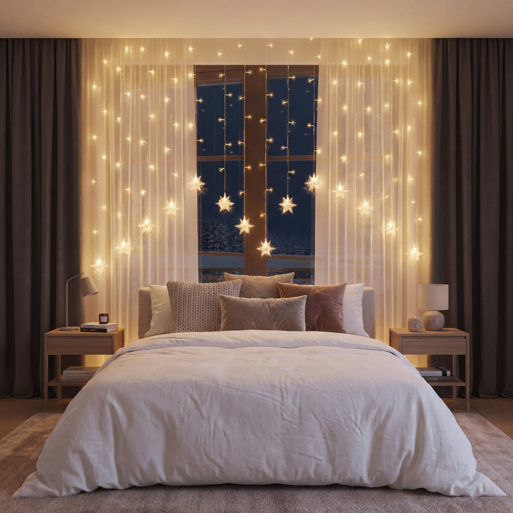 Window Curtain Lights-Christmas Decor-GloBrite-Snowflake - Warm-DREIBACH