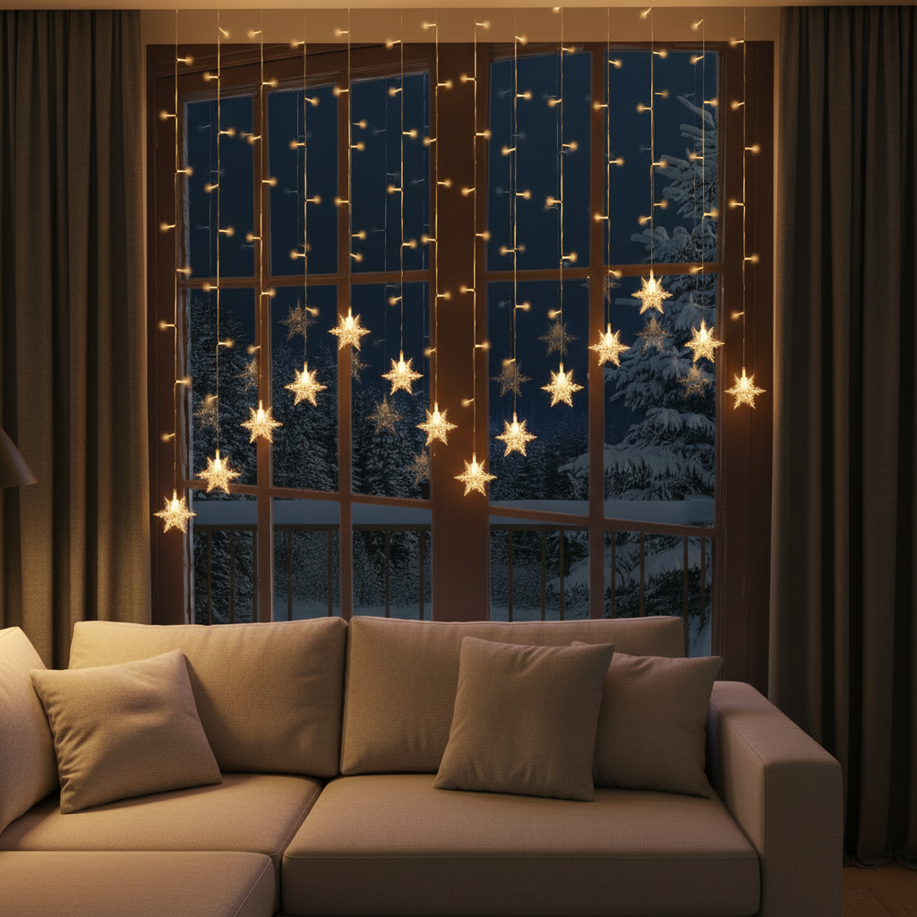 Window Curtain Lights-Christmas Decor-GloBrite-Snowflake - Warm-DREIBACH