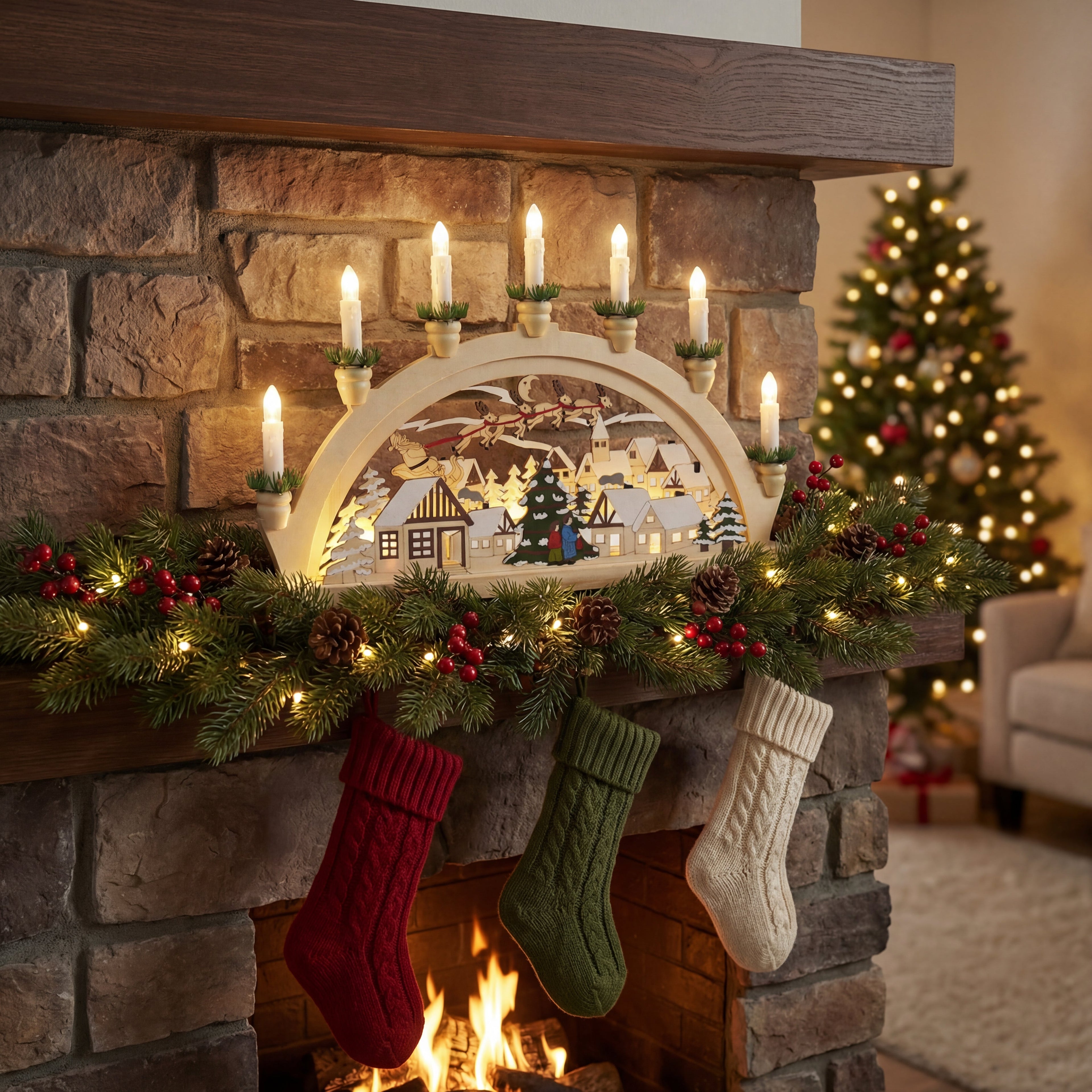 Wooden Christmas Candle Holder-Christmas Decor-GloBrite-DREIBACH